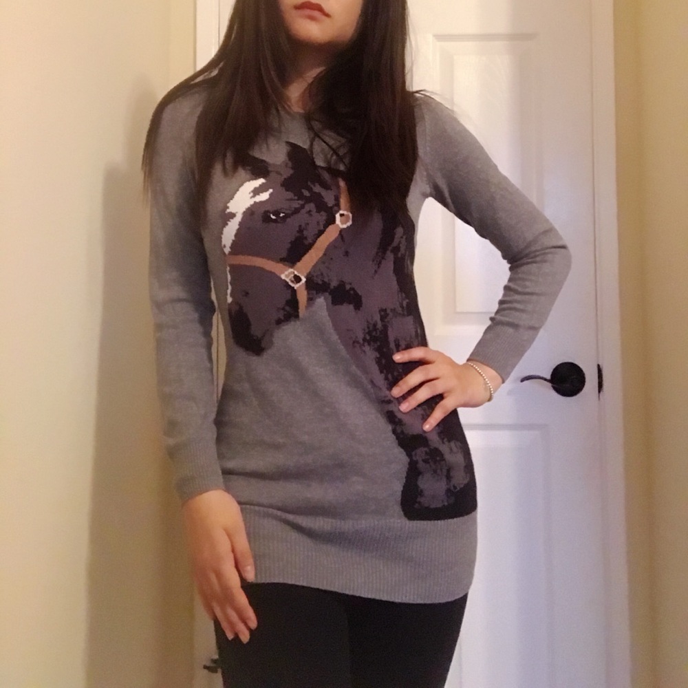 Heather grey fitted sweater with horse graphic!!